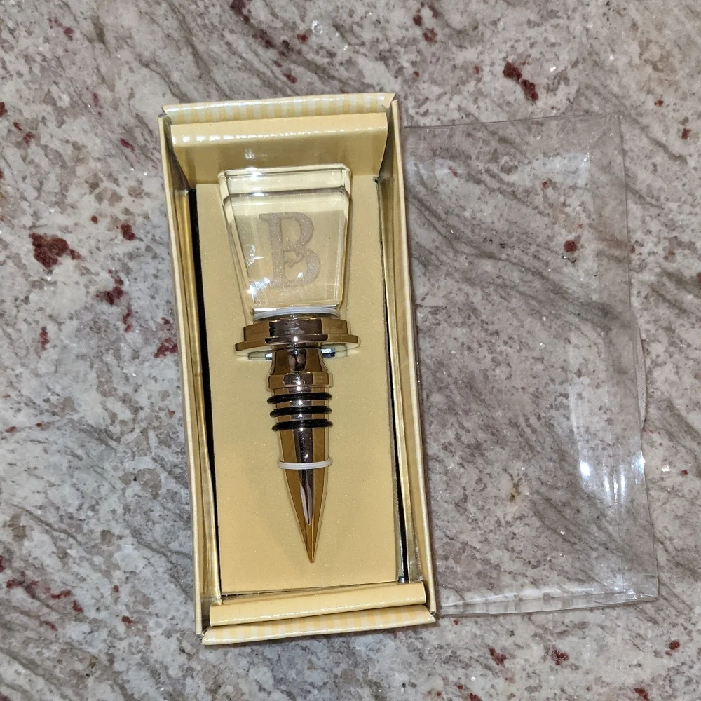 NEW Cypress Home Wine Stopper Monogram B Silver Box Gift Idea Acrylic